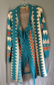 Vintage Wrangler Western Ranch Staubtuch lange offene Strickjacke Damen Large Azteken - Bild 1 von 6