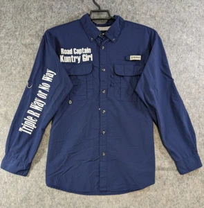 Magellan Top Women Medium Navy Blue Button-Up Vented Triple R Riders Logo Horse - Picture 1 of 17