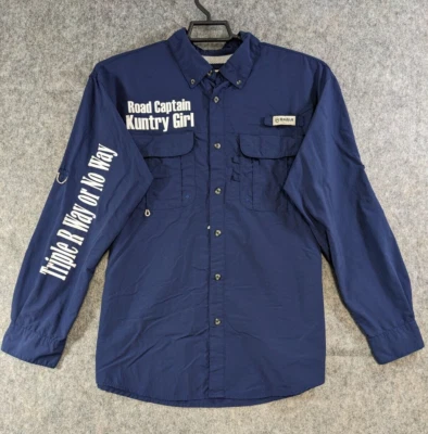 Magellan Top Women Medium Navy Blue Button-Up Vented Triple R Riders Logo Horse - Image 1 of 4