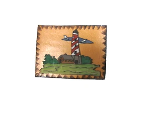 Vintage Studio Leather LightHouse Button. Attached Subject, Painted, Border, New - Picture 1 of 5