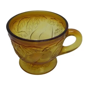 Carnival Glass Punch Cup Leaf Pears Pattern Iridescent Amber Vintage - Picture 1 of 10