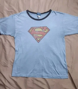 Vintage Superman Hemd Herren Large Ringer Justice League DC Comics Hergestellt in den USA - Bild 1 von 9