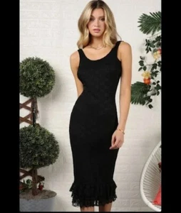 New Black Mermaid Dress With Lace Overlay and Frilled Hem Size S, M or L - Picture 1 of 3