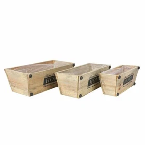 Deko Holzkisten 3er-Set Blumenkasten Sweet Home Blumentopf Tischdeko Pflanzfolie - Bild 1 von 3