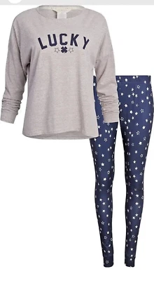 Pijama Lucky Brand Mujer Med 2 Piezas Cuello Redondo Dormir y Salón Conjunto Talla Med Foto 1 de 4