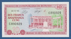 BURUNDI -- 10 FRANCS ( 1.11.1968 ) -- UNC -- PREFIX C -- PICK 20a . - Picture 1 of 2