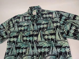 Sailboats Bob Bitchin Turquoise Button Hawaiian Shirt Size Large Cotton - Picture 1 of 9