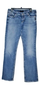 silver suki slim boot jeans 33x32 measured no size tag distressed medium wash - Picture 1 of 4