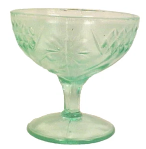 Floral & Diamond Band Sherbet U.S. Glass Green Depression Glass Vintage NICE - Picture 1 of 5