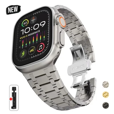 Luxury Shiny Strap for Apple Watch Band Ultra2 10 9 8 7 6 5 49mm Stainless Steel - Image 1 of 4