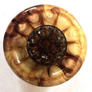 Davidson Cloud Glass ART DECO Bowl and Frog Amber - Picture 1 of 17