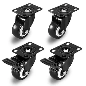 4 x Heavy Duty 50mm Rubber Swivel Castor Wheels Trolley Furniture Caster Brake - Picture 1 of 19