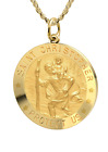 Ladies 14k Yellow Gold St Christopher Round Polished Solid Medal Necklace, 22mm