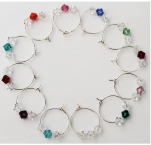 Swarovski Set Of 12 Wine Glass Charms Gift Dinner Party 12 Birthstone Colours - Picture 1 of 8