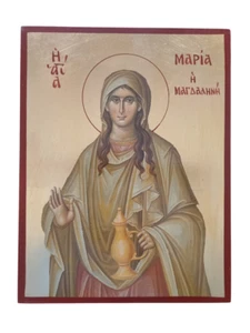 10 1/4" Saint Mary Magdalene The Myrrh Bearer Greek Orthodox Gold Leaf Icon 26cm - Picture 1 of 8