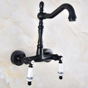Black Oil Rubbed Brass Swivel Spout Kitchen Sink Faucet Wall Mounted Mixer Tap - Picture 1 of 8