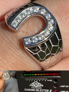 Real 925 Silver Lucky Horseshoe Ring Iced MOISSANITE - Pass Diamond Test Sz 6-13 - Picture 1 of 14