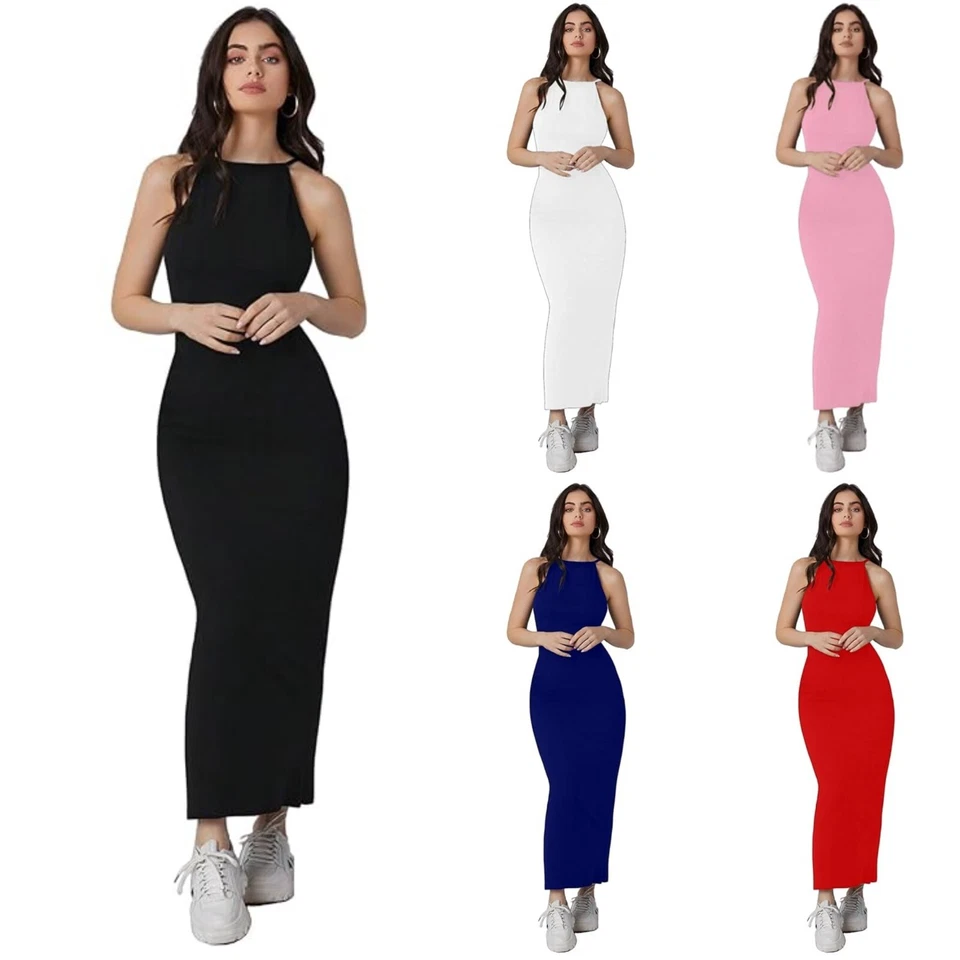 Solid Halter Neck Solid Bodycon Midi Dress for Women's & Girl's - Image 1 of 1