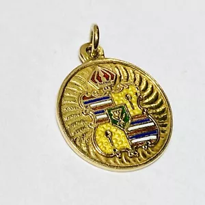 Dawkins Benny Oro Amarillo 14K Esmalte Hawaii Abrigo Brazos Escudo Disco Colgante 2,8 g - Imagen 1 de 7
