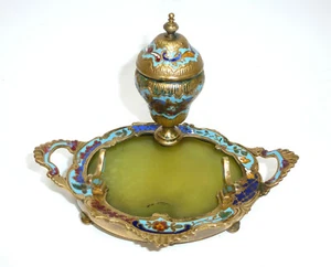 Tintero alrededor de 1860 bronce Onix Champlevé esmalte - Imagen 1 de 12
