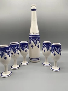 Vintage handbemalte Weinkaraffe | kleines Schluckglas Set | Unikat blau & weiß - Bild 1 von 10