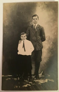 Vintage RPPC B&W Photo of 2 Handsome Brothers Standing on Fur Rug #3946 - Picture 1 of 1