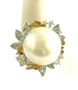 Ring 13,7 mm Südseeperlen und Diamant 18 Karat Gelbgold - Bild 1 von 8