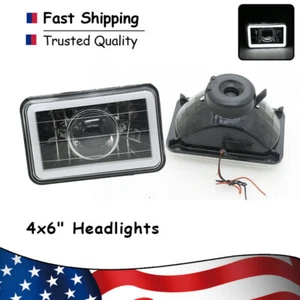 2PCS 4x6"White CCFL Halo Clear Lens Chrome&Black Sealed Beam Projector Headlight - Picture 1 of 5