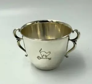 Antica tazza amore felino a due manici in argento sterling danese Georg Jensen - Foto 1 di 14