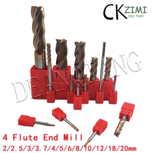 HRC55° 2mm - 20mm Carbide 4 Flute CNC End Mill Tungsten Steel Slot Drill Silver - Picture 1 of 24
