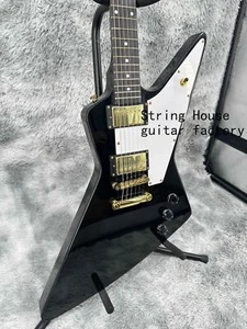 Black Explorer Electric Guitar 2H Pickups Gold Hardware Mahogany Neck Solid - Afbeelding 1 van 15