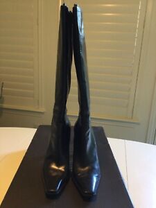 Enzo Angiolini black leather boots with Silver Metal Detail, Size 8