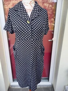 original 50er Jahre Kleid 1950 50s vintage schwarz weiß Punkte 44 xxl - Bild 1 von 5