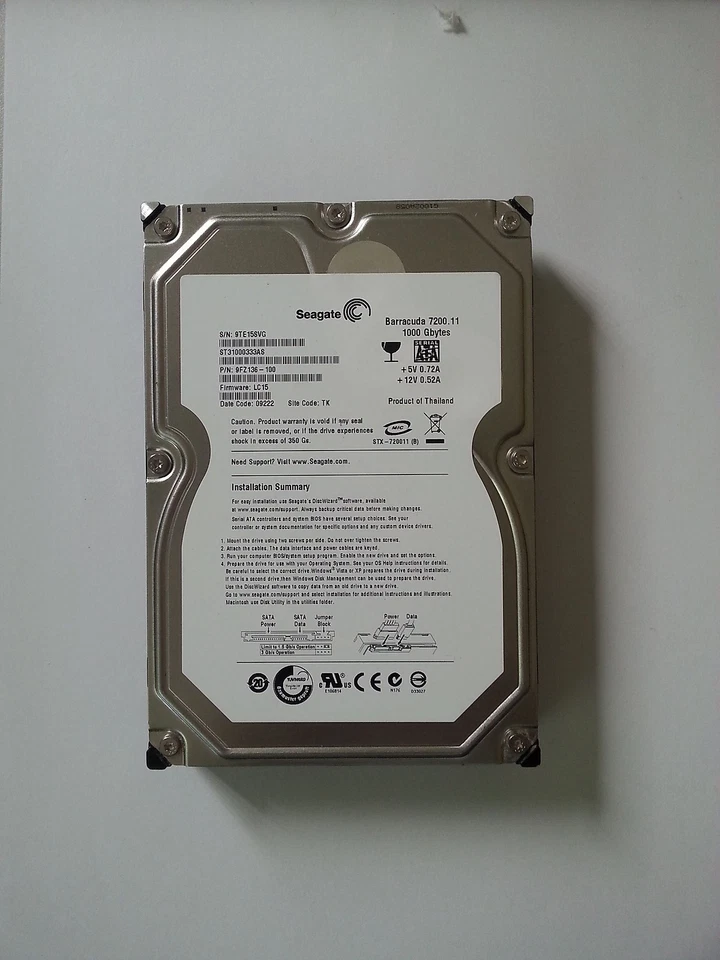 1 TB SATA Seagate barracuda ST31000340NS Firmware: G003 32MB Puffer - Image 1 of 1