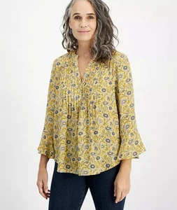 Style & Co gelbe Bluse Top Blumenmuster Herbst Boho Bohemian Gypsy Gr. XL - Bild 1 von 10