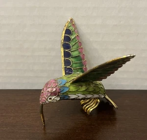 Vintage Cloisonné Hummingbird Gold Blue Green Black Pink 3” Figurine - Picture 1 of 10
