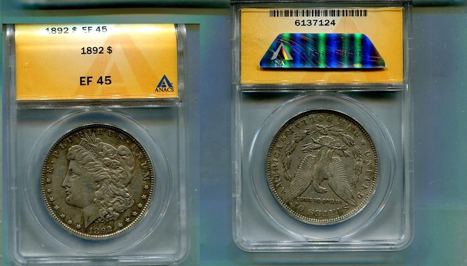 1892 P MORGAN SILVER DOLLAR ANACS XF45 5379T - Image 1 of 1