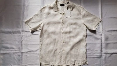 NEW THEORY MEN'S DAZE 100% LINEN BUTTON DOWN SHORT SLEEVE IVORY SHIRT SIZE XXL - Image 1 of 4