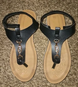 Chanclas de cuña negras de moda para mujer talla 7,5 (38) diseño de estrás usadas en excelente estado - Imagen 1 de 5