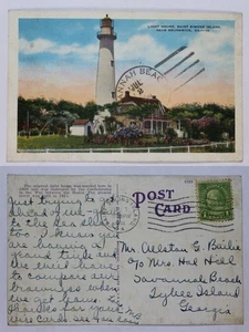 Linen Era Saint Simons Island Lighthouse Postcard - Picture 1 of 1