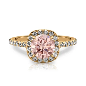 Anillo de diamantes rosas IGI cultivado en laboratorio elegante vívido corte redondo oro amarillo de 14 K de 1,50 quilates - Imagen 1 de 9