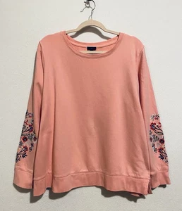 Talbots Sweatshirt Womens 1X Pink Embroidered Crew Neck Cotton Boho Cottagecore - Picture 1 of 8