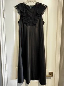 Lauren Ralph Lauren Black Nightgown Lace Silky Soft Lightweight Large 45" Long - Picture 1 of 15