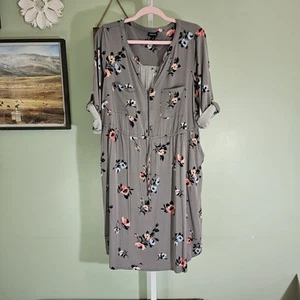 Torrid Gray Floral Challis Zip Front Drawstring Shirt Dress Size 1 (1X) - Picture 1 of 11