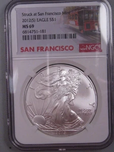 2012-(s) Silver American Eagle NGS MS69 Struck of San Francisco. #35 - Picture 1 of 5