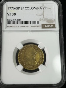 SASA 1776/5 P SF Colombia 2 Escudos Ngc Vf30 Tough Tough Overdate - Picture 1 of 5