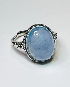 Vintage 925 Sterling Silver 9 Carats Cabochon Santa Maria Blue Aquamarine Ring 2 - Picture 1 of 13