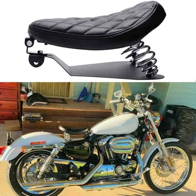 For Yamaha For Harley Motorcycle Chopper Bobber Solo Seat 3"Spring w/Base Saddle - Image 1 of 4