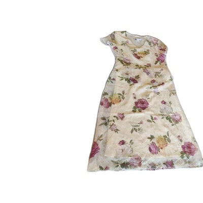 Vestido Vintage Años 90 Mujer Conectado Talla 10 Crema Floral Gasa En Capas - Usado en Excelente Condición Foto 1 de 4