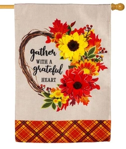 Burlap Gather Grateful Heart Decorative House Flag - Picture 1 of 1